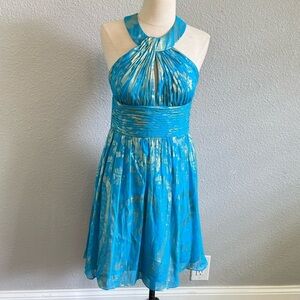 Aidan Mattox Keyhole Metallic Criss Cross Dress Size 4 EUC Silk Blend‎